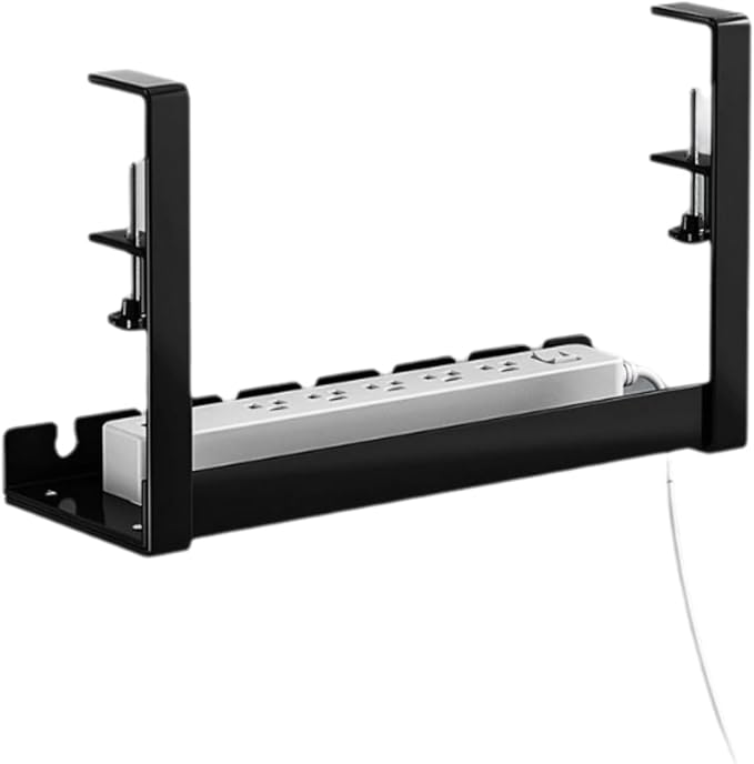 Under Desk Cable Management Tray, Upgraded Wire Management No Drill No Screws, Cable Tray with Clamp for Desk Wire Management, Computer Cable Rack for Office (Black)