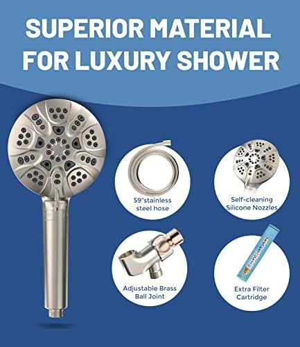 6-Mode High Pressure Handheld Shower Head with Filter, HOPOPRO High Flow Filtered Handheld Showerhead, Water Softener Filters for Hard Water - Removes Chlorine - Improves Skin Hair Condition