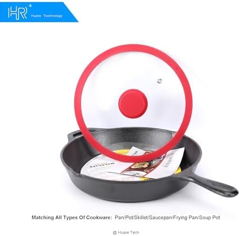 Silicon Glass Lid for Pot,Pan,Skillet Fits 10"(26CM) Cookware Silicon lid Dishwasher Safe, Replacement Lid Vented Tempered Glass with Heat Resistant Silicone Rim By HR Huare Technology, Red,1 Pack