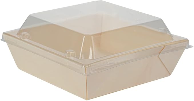 Restaurantware LIDS ONLY: Taipei 5.3 x 5.3 x 1 Inch Square Transparent Lids 100 Plastic Lids For 14 Ounce Square Flare Wooden Containers - Containers Sold Separately Clear Plastic To Go Box Lids