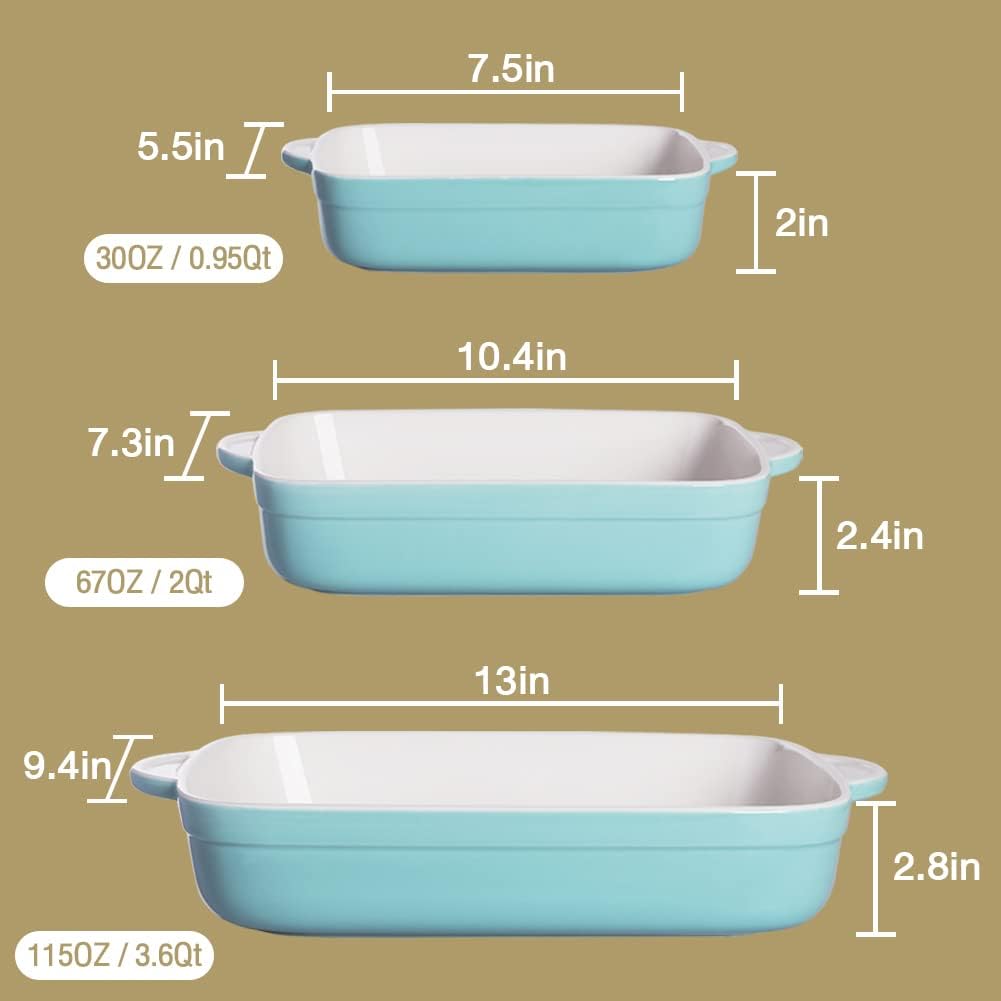 Sweejar Casserole Dishes for Oven, Ceramic Bakeware Set of 3, Lasagna Pan Deep with Handle, Rectangular Baking Pan Set, 9x13 Baking Dish for Cooking, Banquet and Daily Use (Navy)