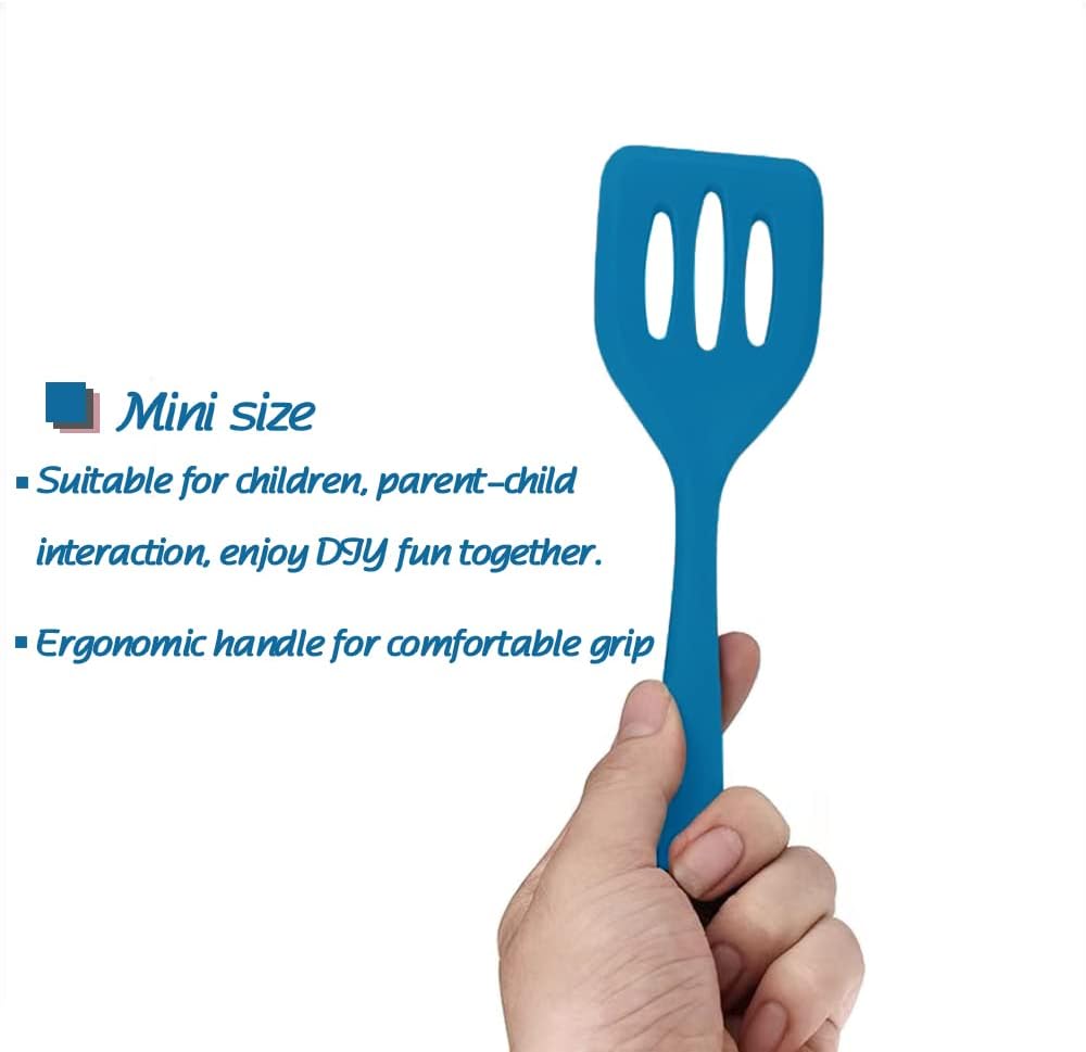 Mini Kitchen Utensil Set - Five-Piece Set, Tiny Silicone Kids Kitchen Tools - Whisk, Tongs, Spoon, Slotted Spatula - Blue