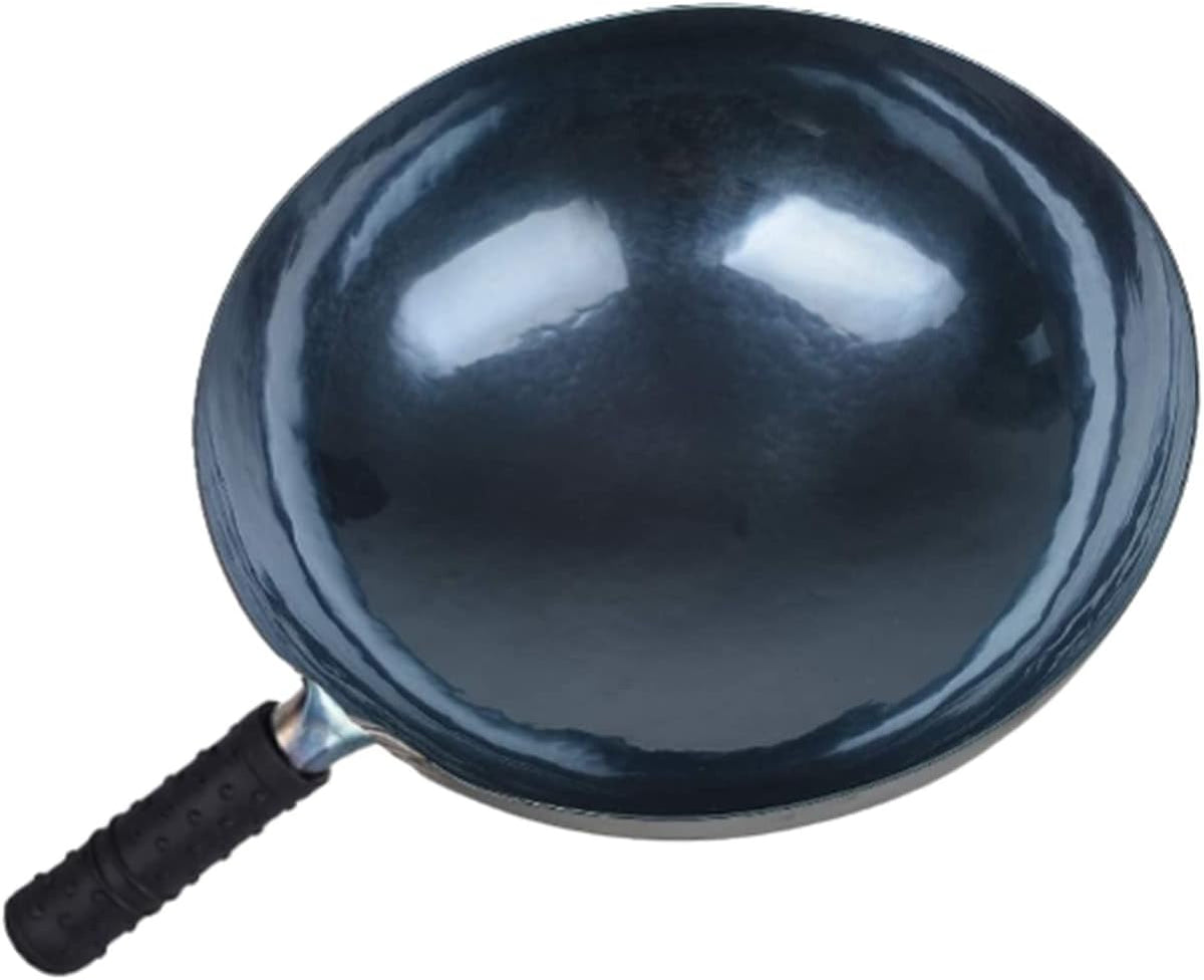 shuoguoleilei Chinese Hand Hammered Iron Woks Set, Non-stick No Coating Preseasoned Wok Blue Round Bottom Wok Pan For Electric, Induction and Gas Stoves (Blue Black-13)