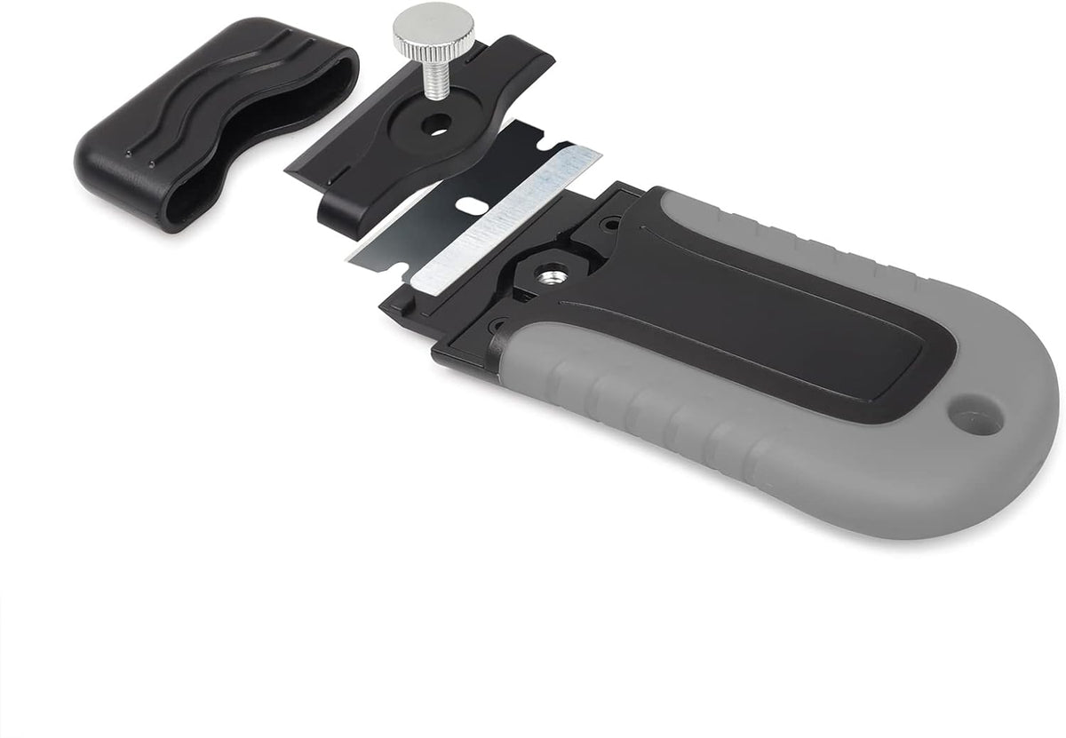 Gomake Locking Razor Blade Scraper with Safety Cap, Glass Cooktop Scraper with 10PCS Black Carbon Steel Blades for Glass Clean, Paint and Old Label,Decal Sticker Remover, Stove Top Scraper Tool