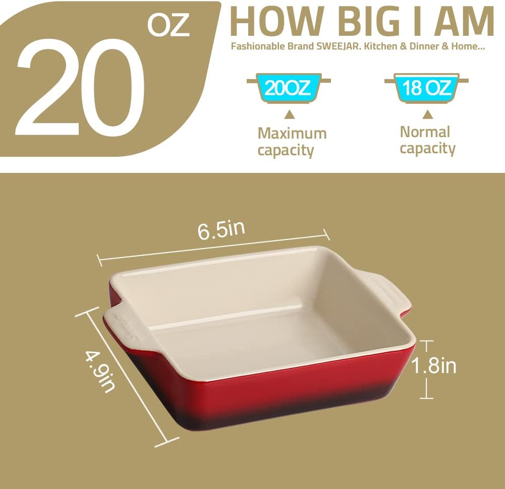 Sweejar Ceramic Baking Dish, Rectangular Small Baking Pan with Double Handles, 20 Oz for Cooking, Brownie, Kitchen, 6.5 x 4.9 x 1.8 Inches (Gradient Blue)