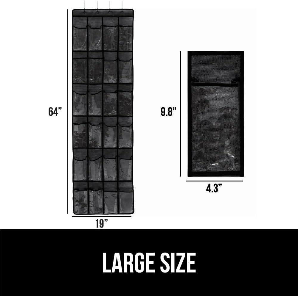GORILLA GRIP Over the Door Shoe Organizer, 24 Large Breathable PVC Pockets, Space Saving Hanging Storage Holder, Closet Rack Hanger Holds Up to 40 lbs, Hangs on Closets for Shoes 2 Pack, Black
