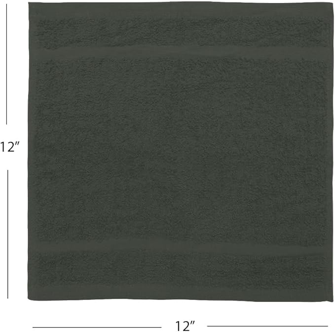 Avalon Towels Cotton Washcloths – (Pack of 24) Size 12x12 Inches, 100% Ring Spun Cotton, Soft & Absorbent Face Towels, Gym Towels, Hotel and Spa Quality, Reusable Fingertip Towels (Grey)