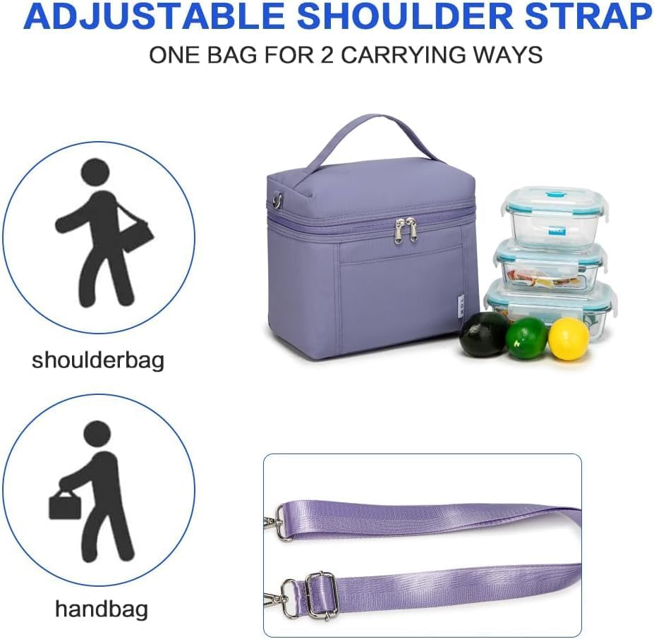 NOL Natural Organic Lifestyle Insulated Lunch Bags for Women Cooler Bag Lightweight Nylon Waterproof Lunch Box For Work (Small, Light purple)