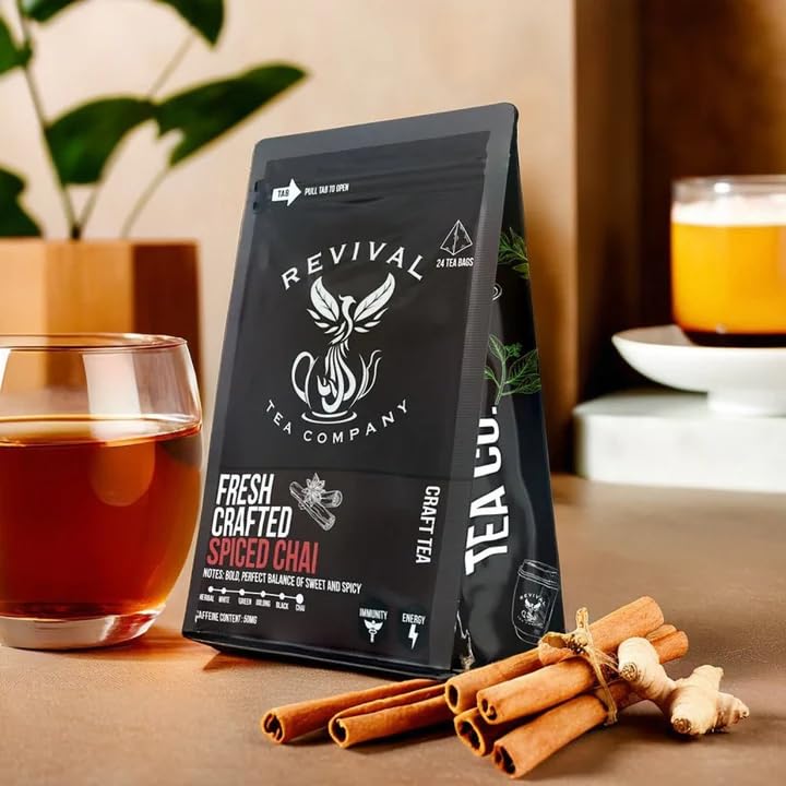 Revival Tea Company Fresh Crafted Spiced Chai Tea - Black Tea Blend with Fresh Spiced Chai Flavor - Loose Leaf 8 Ounces