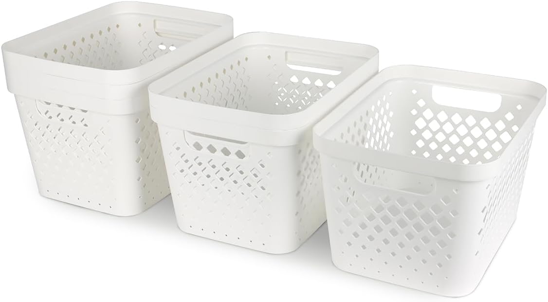 Glad Plastic Storage Basket Set, Value Pack of 6 | Open Storage Bins for Shelves, Bathroom, Pantry, Closet | Nesting Organizer Boxes with Handles, 4 Gallon, White