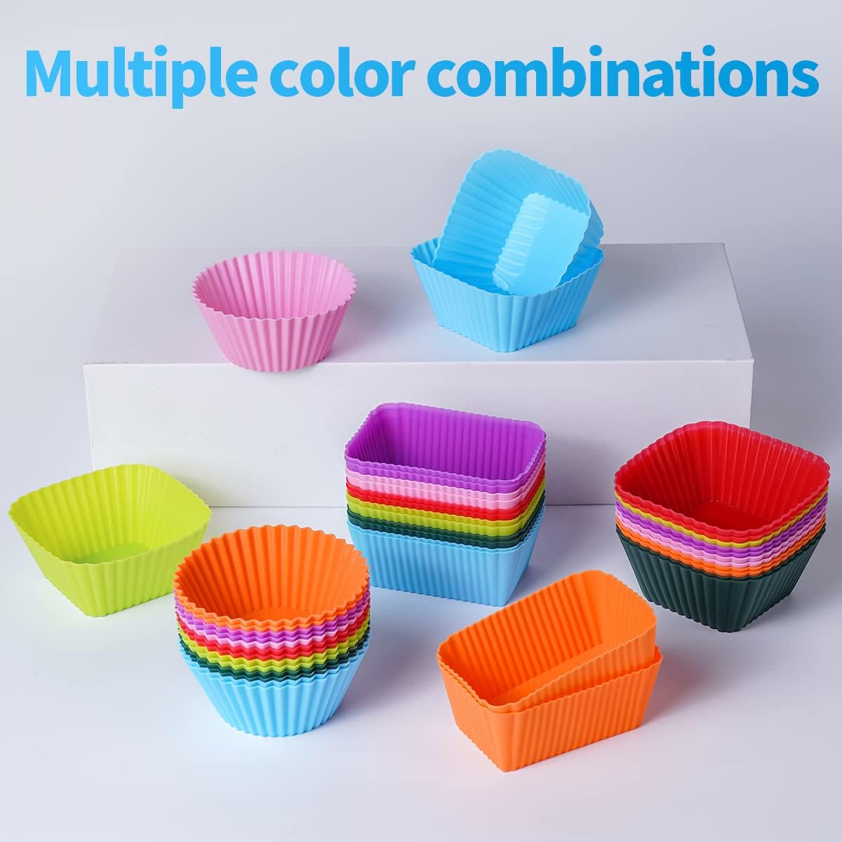 Silicone Bento Lunch Box Dividers 3 Shapes of Standard Round & Square & Rectangle - Reusable Silicone Cupcake Liners Non-Stick Muffin Cups for Baking
