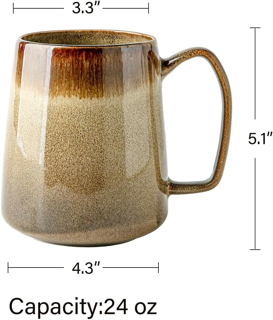 Large 24 oz Ceramic Coffee Mug with Handle, Vintage Floral Coffee Cup, Extra Big Tea Cup for Office and Home, Dishwasher and Microwave Safe,Sandy Yellow