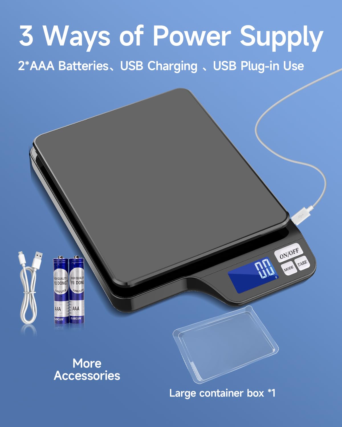 Large 5kg/11lb Kitchen Scale with 0.1g/0.01oz High Precision, USB Rechargeable Food Scale, Stainless Steel Pan, with Tare Function,for Baking Cooking Coffee Package Postage
