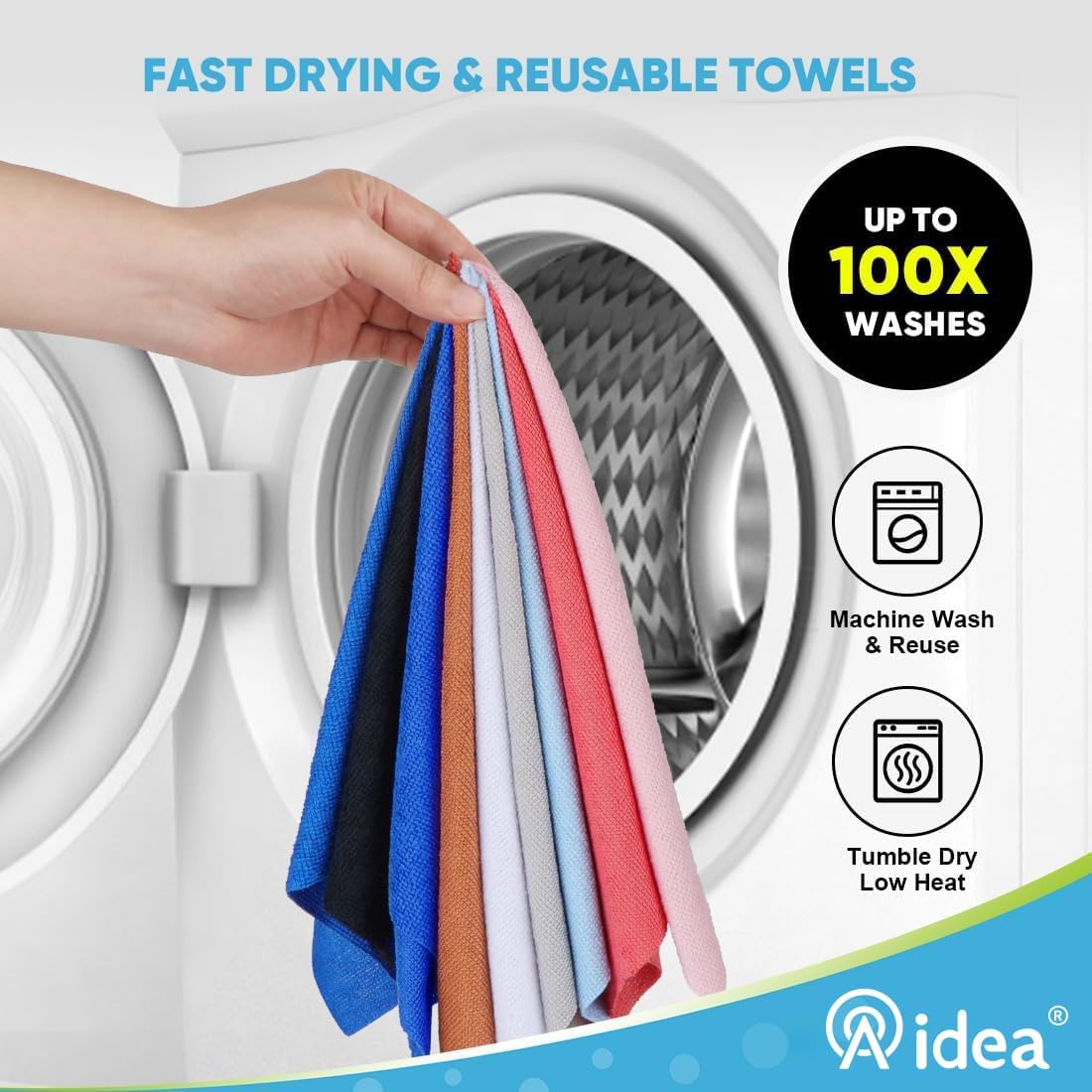 AIDEA Microfiber Cleaning Cloth Roll, 50PK, Reusable Paper Towels Tear Away Cloth, Microfiber Towels Washable Shop Rags, Lint Free Cleaning Rags for House, Kitchen, Window, 11.5"ร11.5", Dark Blue