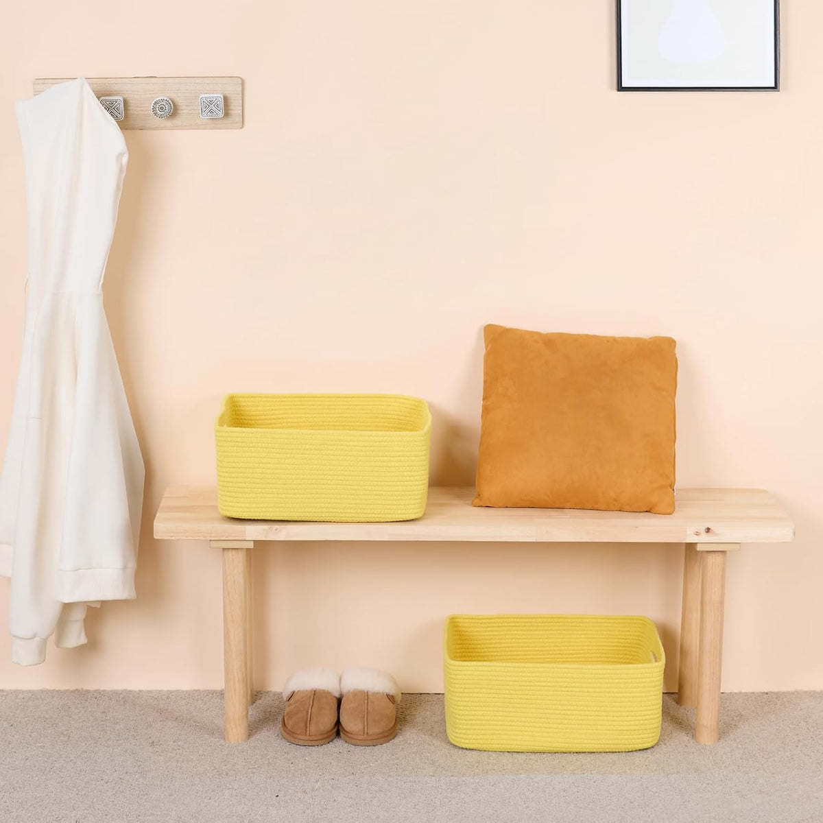 Large Storage Baskets for Shelves, Closet Organizers Bins for Clothes Blanket Towels, Baby Nursery, Toy Baskets Box, Woven Rope Baskets, 17 x 13 x 7.5β, 3 Packs Yellow