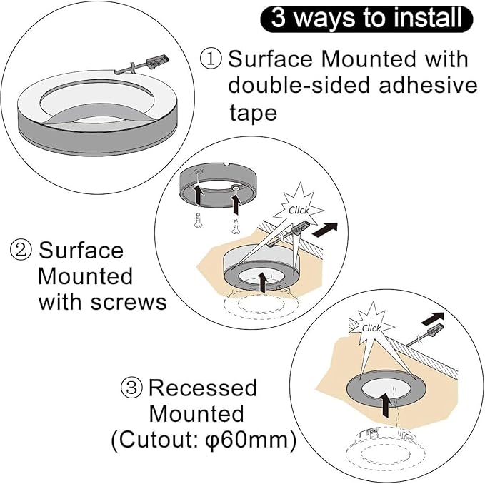 VST Under Cabinet Lights CCT 3000K-6000K, Puck Lights Color Temperature and Brightness Adjustable with Touch Switch and ETL Listed Led Driver, Plug in Led Light for Kitchen Under Cabinet Wardrobe