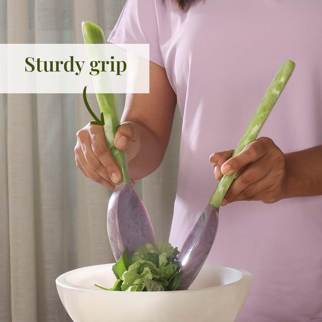 Folkulture Salad Servers or Salad Tongs | Set of 2 (12") Serving Spoons in Kitchen Essentials or Kitchen Utensils Set | Resin Salad Tongs for Serving | Salad Hands or Serving Utensils for Home