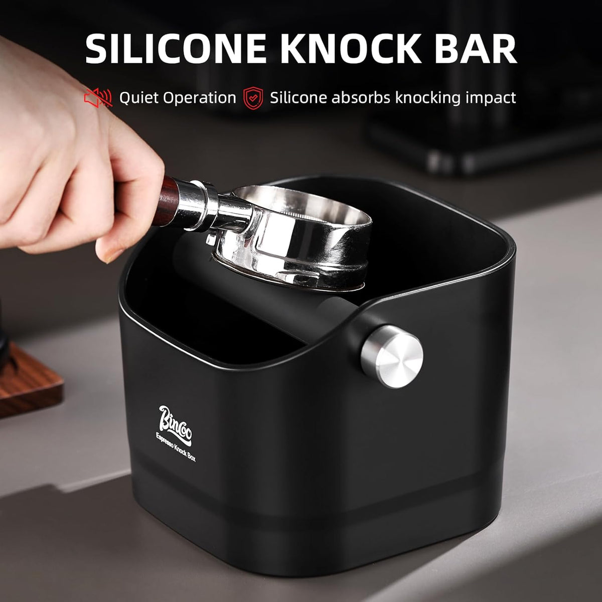 Espresso Knock Box - Bincoo Pink1.2L Large Espresso Machine Knock Box for Espresso, Barista Style Coffee Knock Box for Grounds with Removable Shock Anti-Slip Base. (Pink)