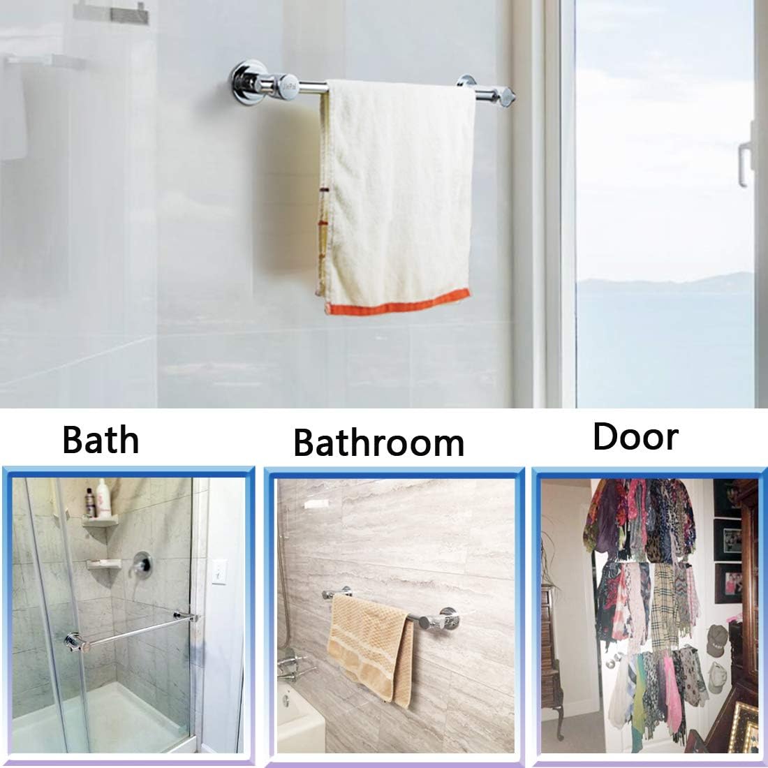 JiePai Suction Cup Towel Bar 24 Inch,Removable Modern Vacuum Suction Towel Holder for Bathroom Door Adhesive Towel Bar Suction Towel Rack Holder