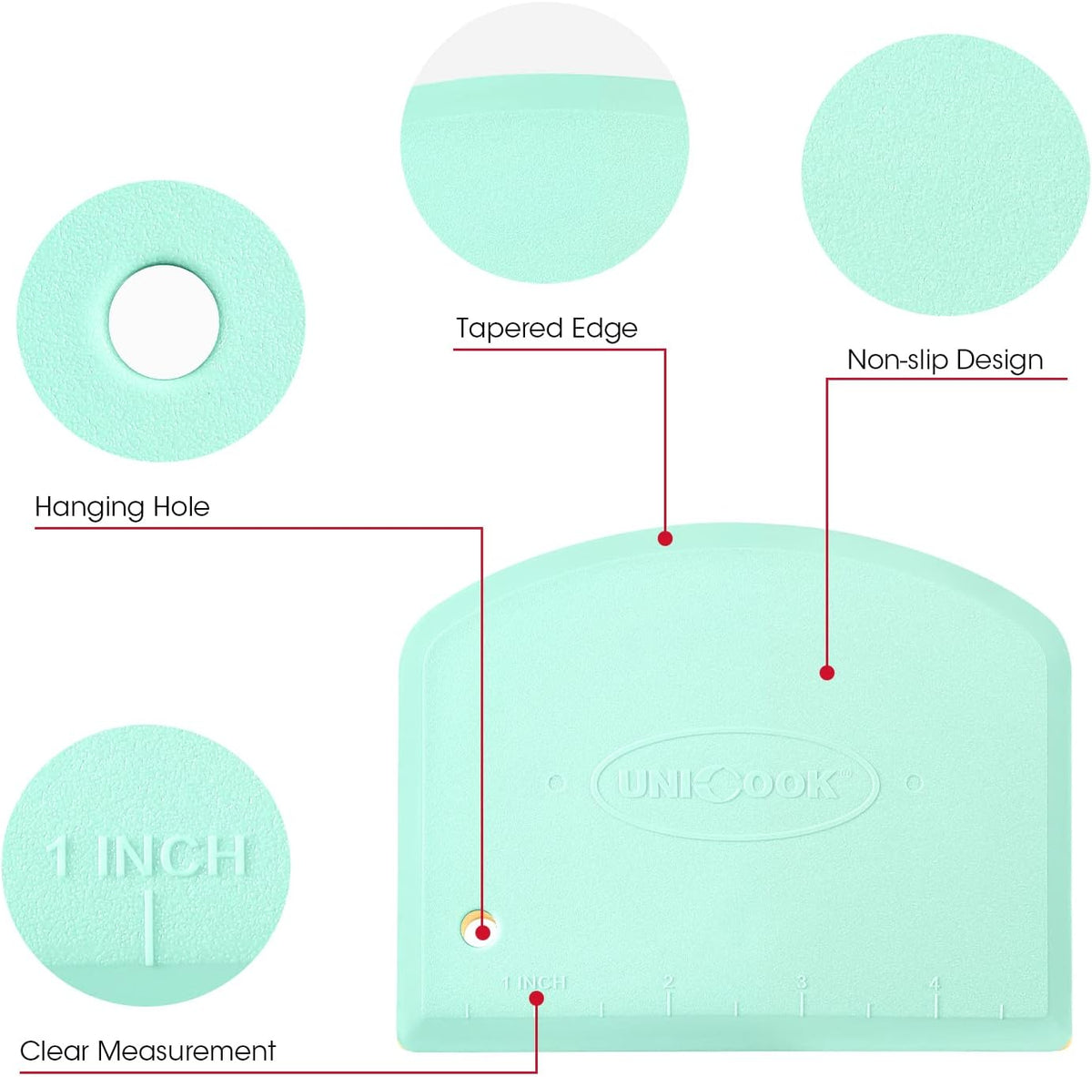 Unicook Dough Scraper Cutter, Flexible Plastic Bench Scraper for Baking Pizza/Pastry/Cake, Multipurpose Baking Tools with Measuring Scale, 2 Pack
