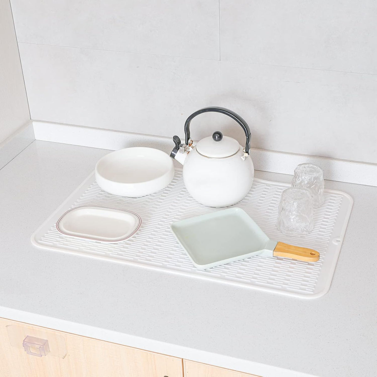 Silicone Dish Drying Mat for Multiple Usage,Easy clean,Eco-friendly,Heat-resistant Silicone Mat for Kitchen Counter or Sink,Refrigerator or Drawer Liner White 3XL 28 inches x 18 inches