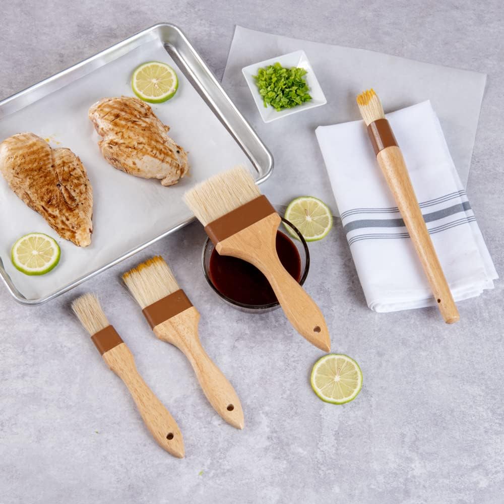 Restaurantware Pastry Tek 3 Inch Wide Buttering Brush 1 Boar Bristle Pastry Brush - Hardwood Handle Built-In Hanging Hole Wood Basting Brush Sturdy Ferrule For Glazing And Basting