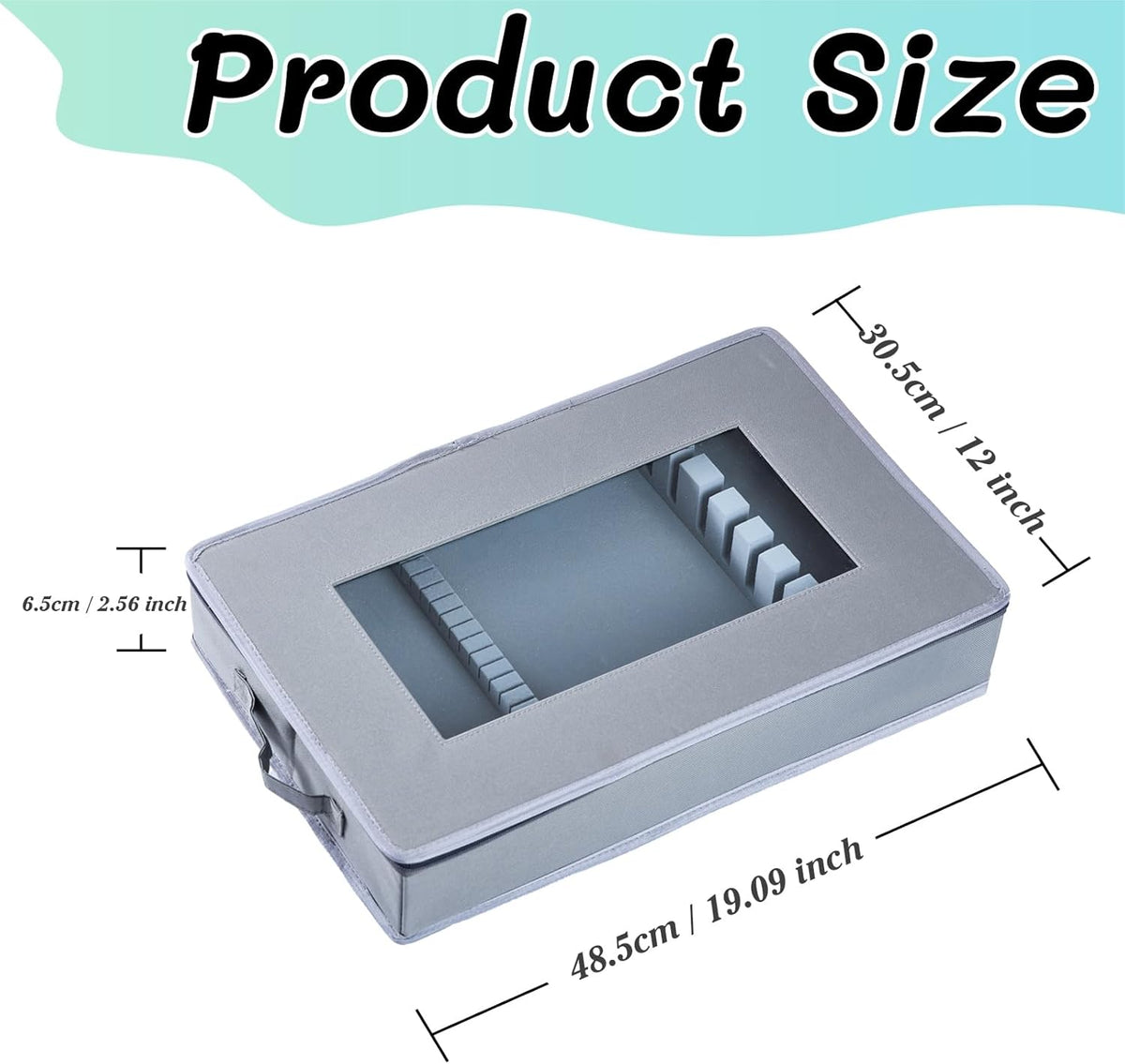 Zippered Silverware Storage Box, with Felt Lined and Clear Lid, Gray Fabric Chest Case for Storage and Organizing Utensils, Silverware, Flatware, Cutlery, Large Containers(No Cutlery Included)
