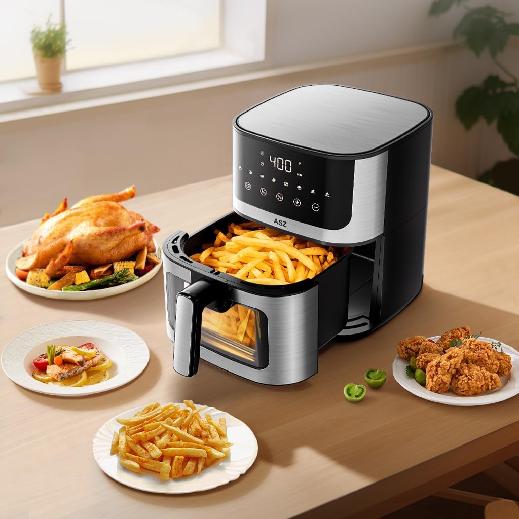 ASZ Air Fryer with Window Visible- 5 quart Compact- Digital Airfryer 5qt for 2-3 people - 5 qt for Office Dorm Room - 8 in 1 Bake Toast Broil Reheat - 1400W, 400โ Kitchen Airfry Countertop Gift
