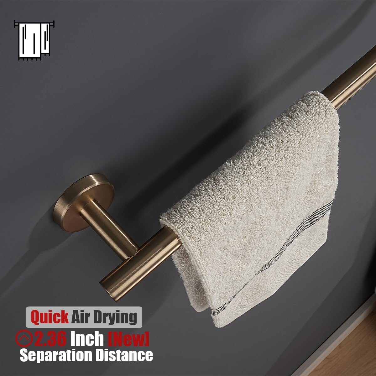 JQK Champagne Bronze Towel Bar, 19 Inch 304 Stainless Steel Thicken 0.8mm Towel Rack Bathroom, Towel Holder Wall Mount, Useable Length 16 Inch, TB110L16-CB