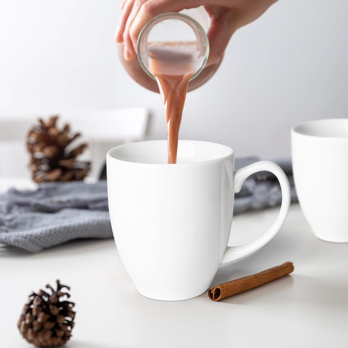 Set of 2 Durable 16 oz Coffee Cups, Large White Coffee Mugs with Ergonomic Handle, Ceramic Mugs Dishwasher & Microwave Safe, Ideal Tea Mugs for Home, Office, Gifts (Coffee, Tea, Hot Cocoa, Latte Cup)