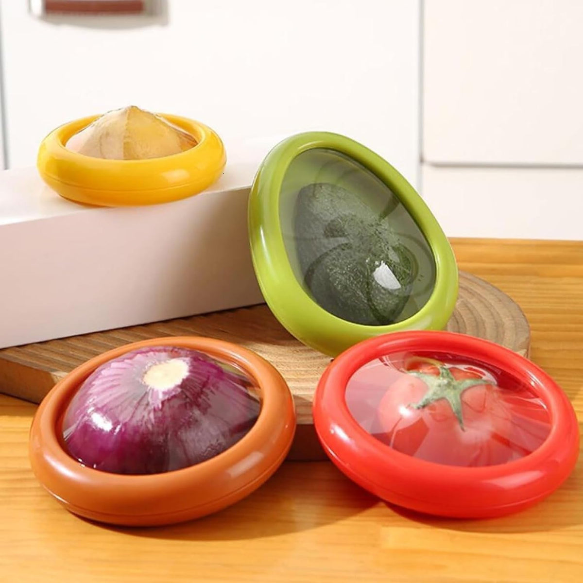 Set of 4 Fresh Food Containers, Fresh Pod, Reusable Silicone Storage Pods for Avocado, Onions, Tomatoes, Garlic โ Anti-Oxidation for Fridge, Send Goods from Local Warehouse