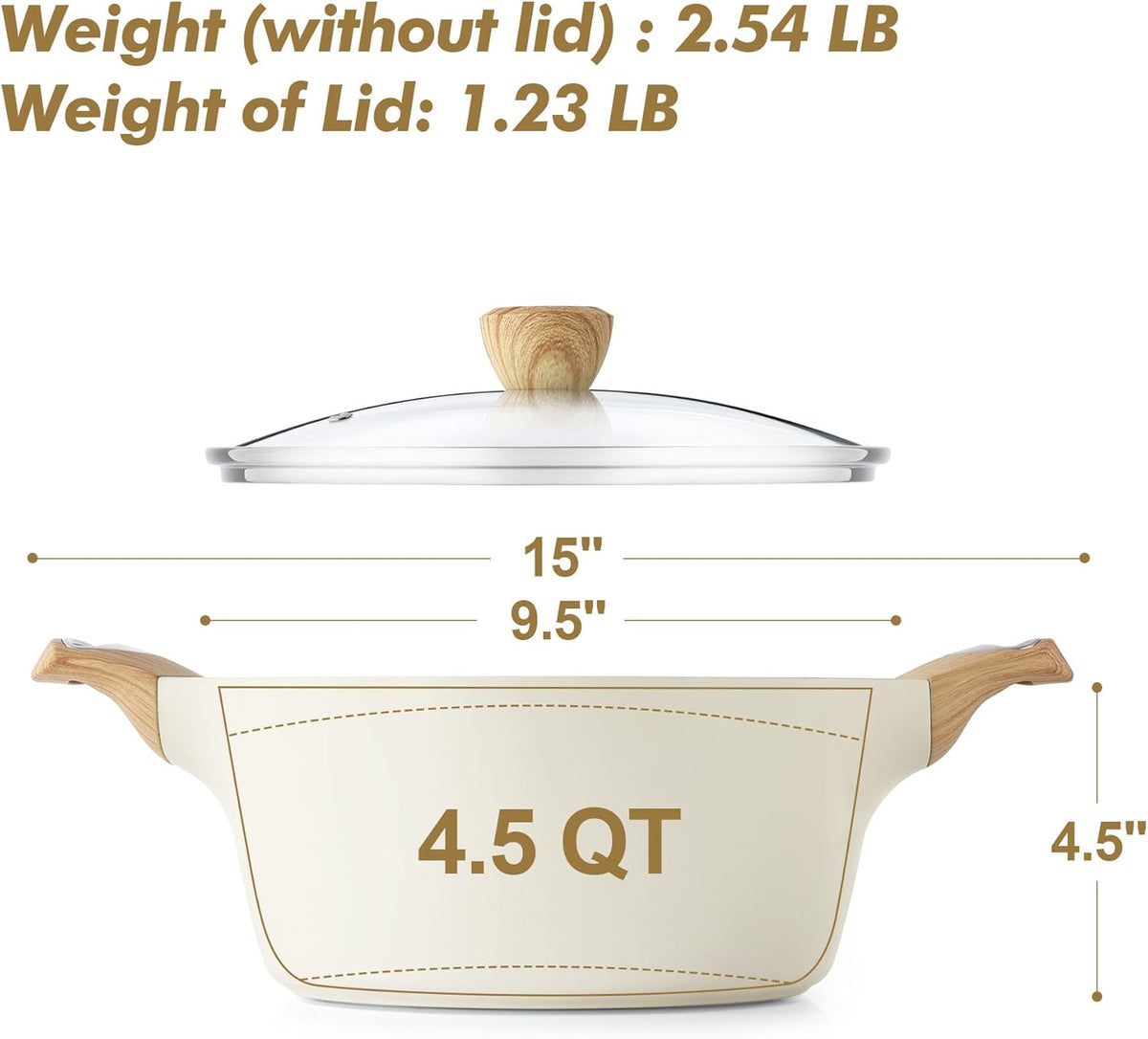 SENSARTE Ceramic Nonstick Stock Pot with Lid, 2.6/4.5/6.6 QT Soup Pot Casserole Pot, Non-toxic Healthy Pasta Pot, Large Cooking Pot Stew Pot, Induction Compatible, PFOA PFAS PTFE Free, White