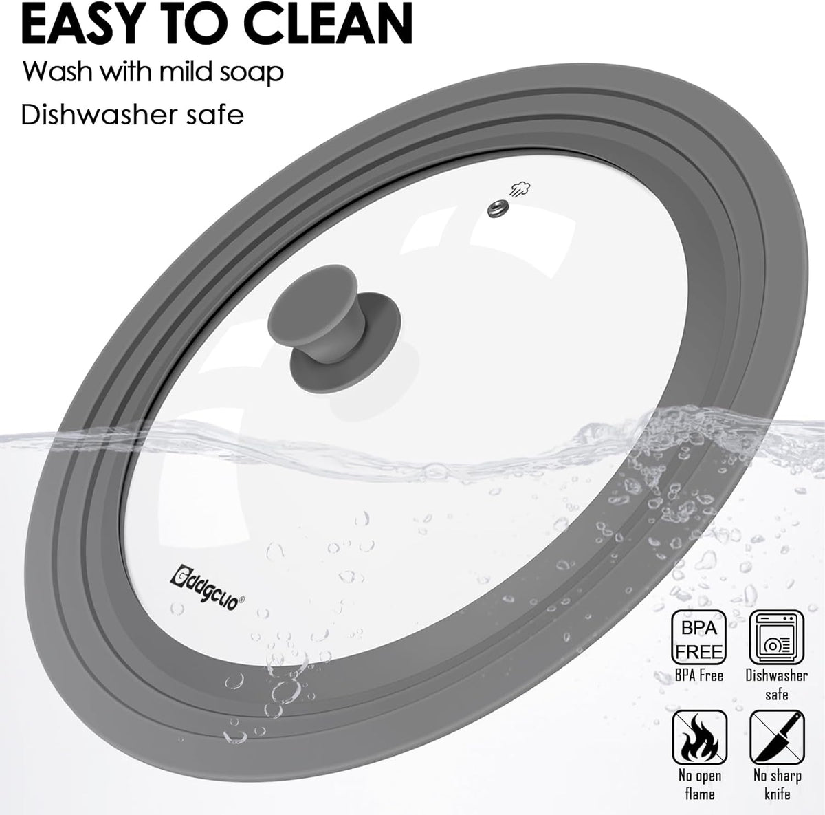 Universal Pan Lids, Silicone Pot lids for Pots, Pans & Skillets - Fits 11", 12" & 13" Diameter Cookware, Replacement Frying Pan lid, Dishwasher Safe (Grey)