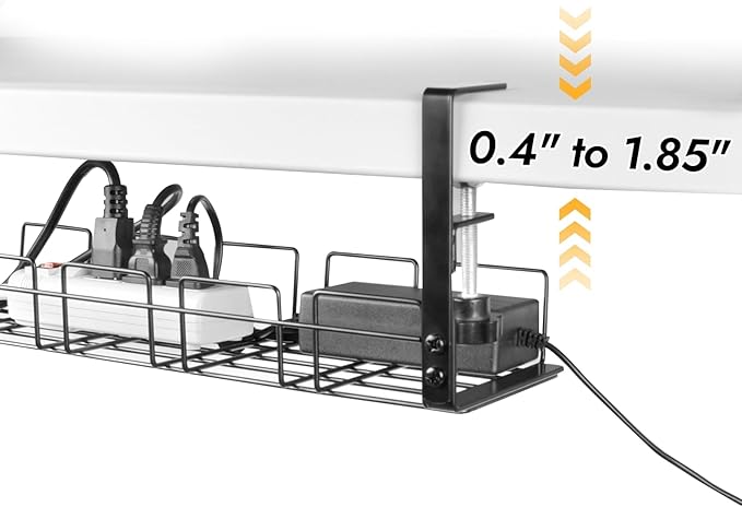Cable Management Tray Kit- 15.7'' Long 5.1'' Wide Workspace Organizers, Steel Cord Organizers, 4 Cable Holder, 12 Roll Cable Organizer Straps, No Drill, No Damage to Desk(Black)