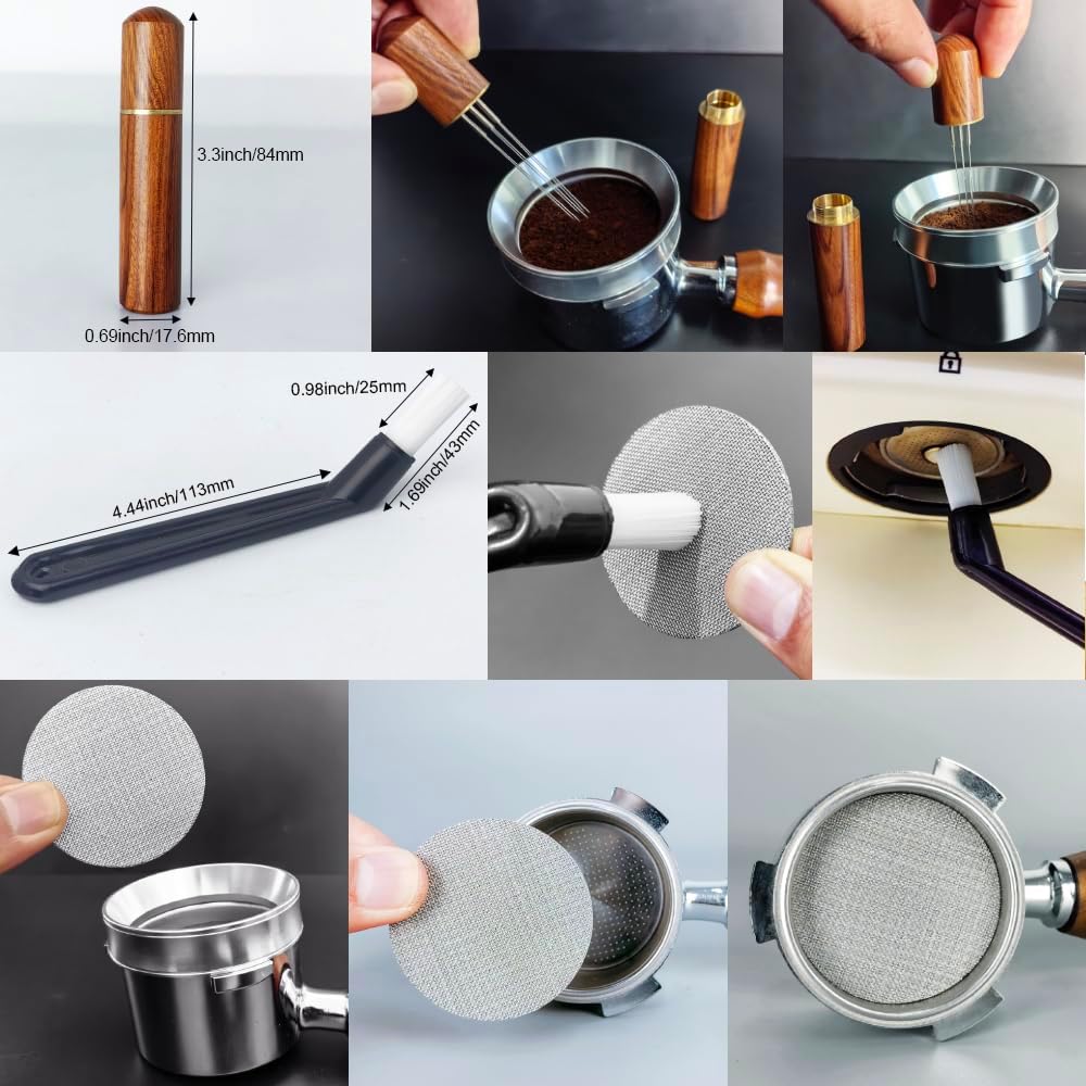5Pcs/Set Espresso Tamper 51mm Accessories Kit, 51mm Coffee Tamper Espresso Tools Set with WDT Tool, Puck Screen, Dosing Funnel, Clean Brush Espresso Tampers Machine Fit 51mm Portafilters (51mm)