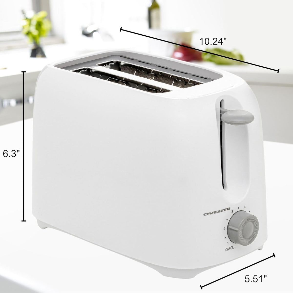 OVENTE Electric 2 Slice Toaster Machine with 6-Shade Browning Selector Setting, Compact Design and Removable Crumb Tray, 700W Power Perfect for Toasting Bread, Thin Bagels and Waffles, White TP2210WGY