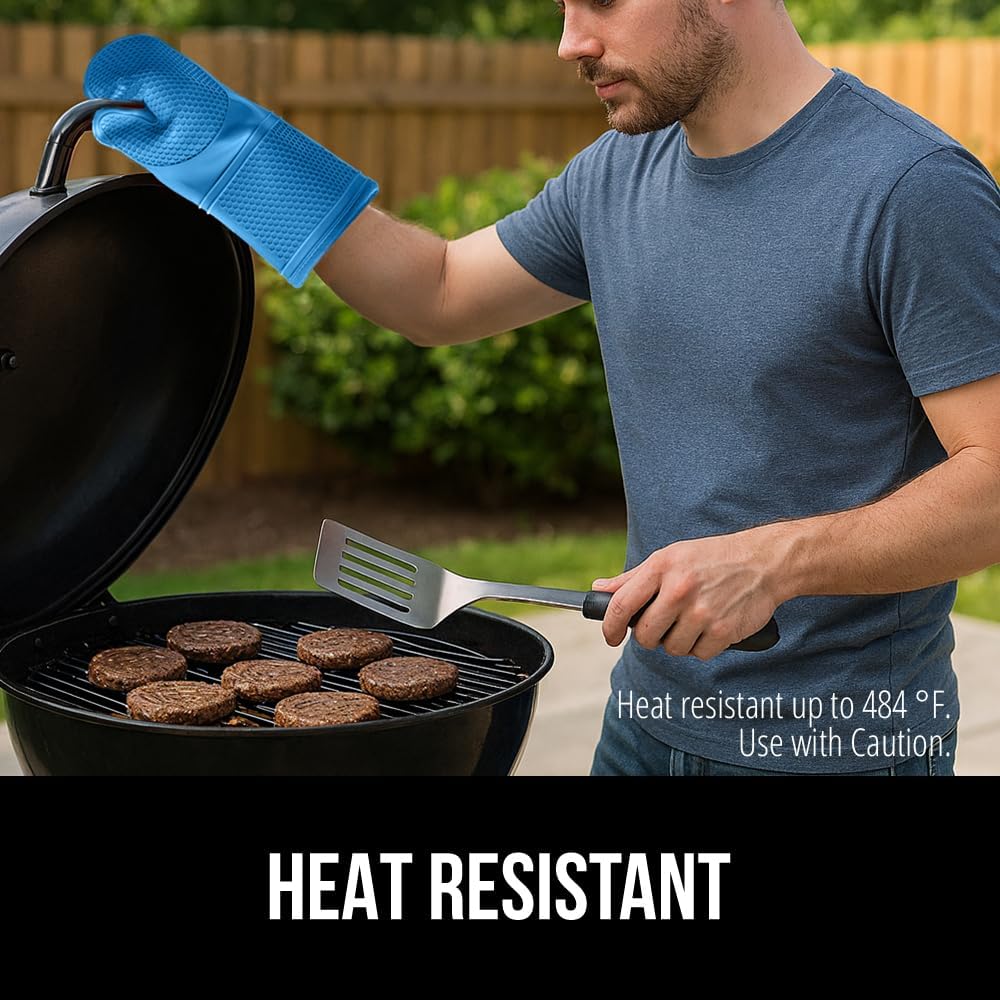 GORILLA GRIP BPA-Free Soft Silicone Oven Mitts, Heat Resistant and Waterproof Cooking Gloves, Thick Cotton Lining, Flexible Gripping for Baking Grilling, Kitchen Potholders Set of 2, 12.5x8.3, Aqua