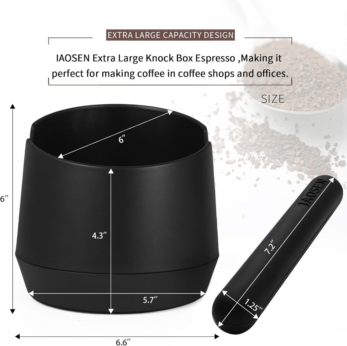 Knock Box 6 Inch Extra Large Capacity Design Espresso Knock Box Shock-absorbent Knock Box Espresso with Removable Knock Bar and Non-Slip Base Espresso Accessories for Home/Office