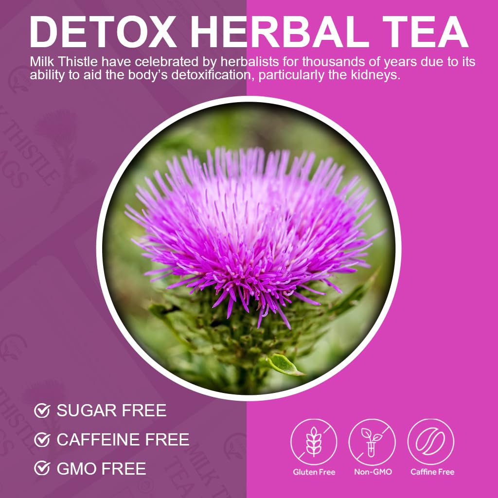 Organic Milk Thistle Tea Bags, Liver Support Herbal Tea, Caffeine Free, 30 Tea Bags