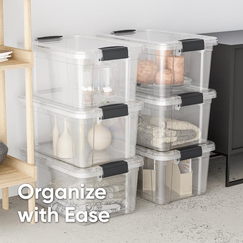 Superio Storage Bins with Lids, Clear Plastic Containers for Organizing, Stackable Totes, BPA Free, Odor Free, Organizer Boxes for Home, and Dorm (4 Pack, 14.25 Qt)