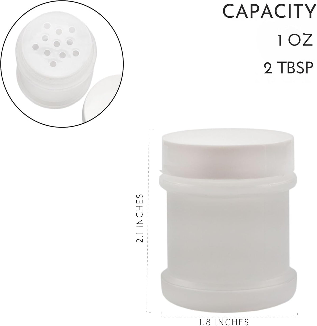 Cornucopia Brands Mini Plastic Spice Jars w/Sifters (12-Pack, White); 2 Tablespoon Capacity (1 Fluid Ounce) Spice Bottles for Travel, Glitter, Gifts, Favors