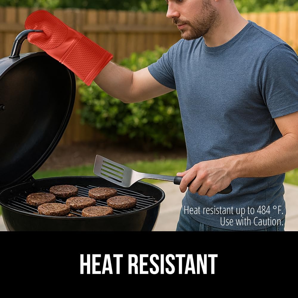 GORILLA GRIP BPA-Free Soft Silicone Oven Mitts, Heat Resistant and Waterproof Cooking Gloves, Thick Cotton Lining, Flexible Gripping for Baking Grilling, Kitchen Potholders Set of 2, 12.5x8.3, Coral