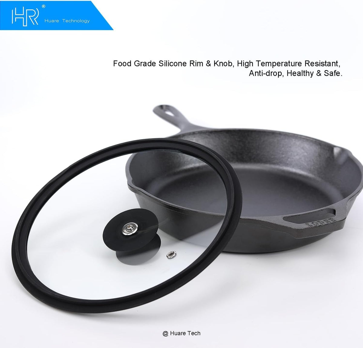 Silicon Glass Lid for Pot,Pan,Skillet Fits 8"(20CM) Cookware Silicon lid Dishwasher Safe, Replacement Lid Vented Tempered Glass with Heat Resistant Silicone Rim By HR Huare Technology, Black,1 Pack…