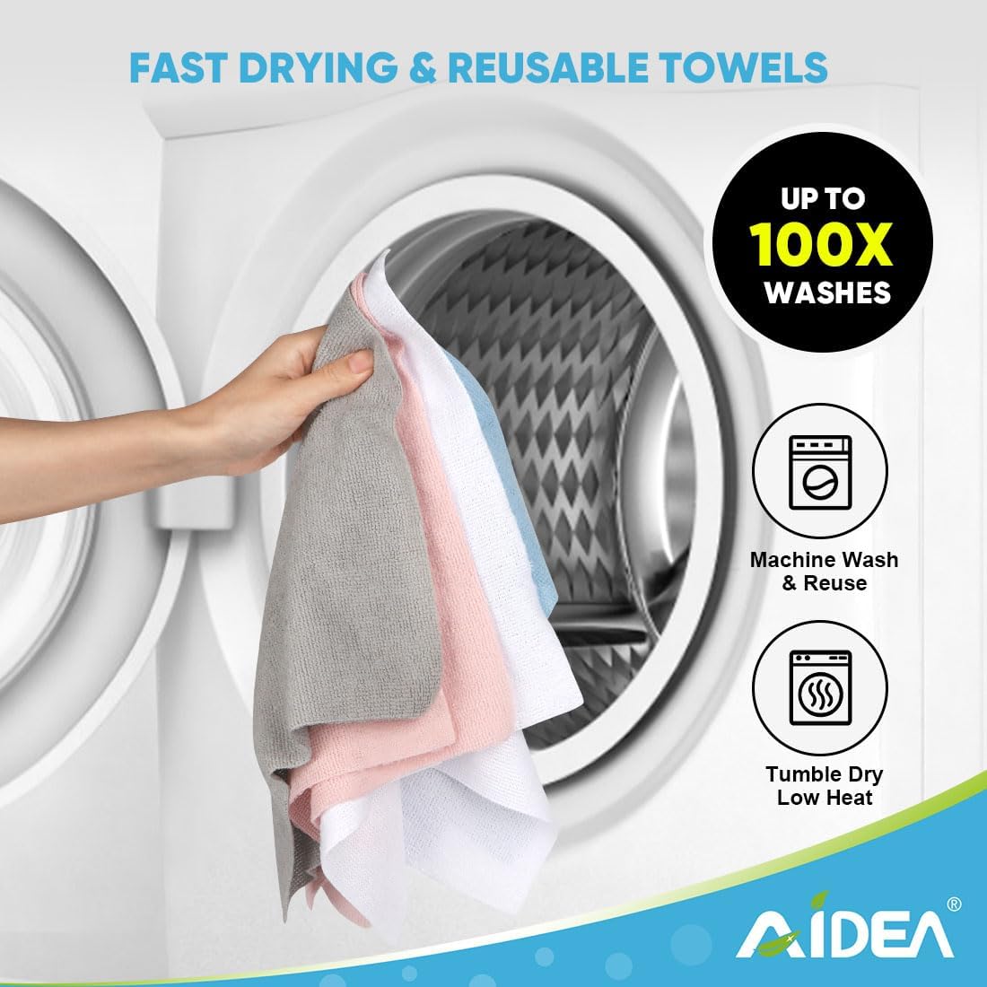 AIDEA Microfiber Cleaning Cloth Roll, 75PK, Tear Away Reusable Paper Towels, Pink Towels Lint Free Rags for House, Kitchen, Car Cleaning Supplies, 11.5"ร11.5"