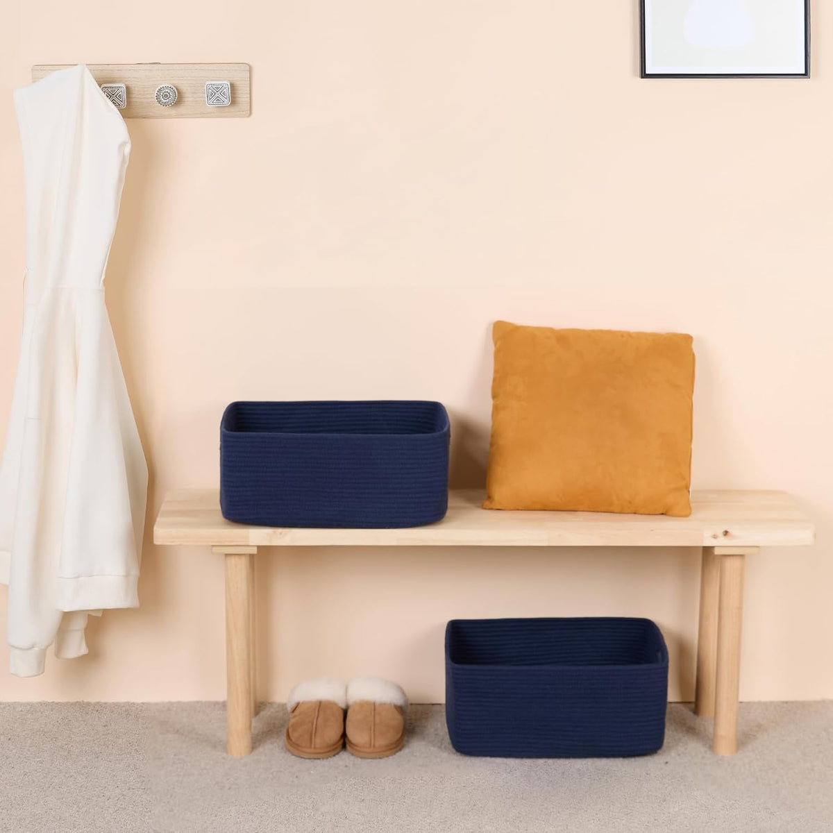 Large Storage Baskets for Organizing, Closet Shelf Baskets for Clothes Blanket Towels, Baby Nursery, Toy Bins Box, Woven Rope Baskets, 17 x 13 x 7.5β, 4 Packs Navy Blue