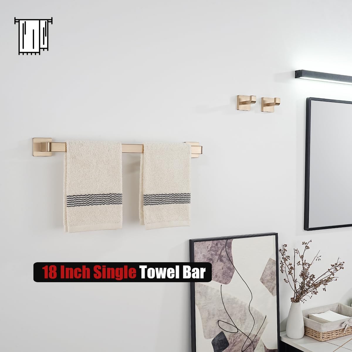 JQK Champagne Bronze Towel Bar, 18 Inch 304 Stainless Steel Thicken 0.8mm Towel Rack Bathroom, Towel Holder Wall Mount, Total Length 20.41 Inch, TB250L18-CB