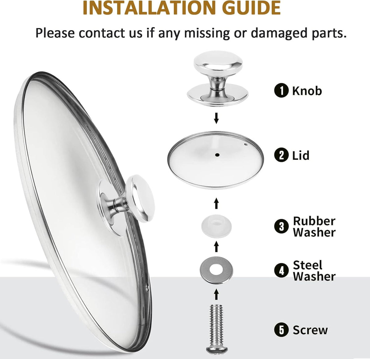Glass Lid for 12 Inch Stainelss Steel Cast Iron Skillets Frying Pans, 30cm Tempered Lids for Dutch Ovens, 12 In Pan Cover with Stainless Steel Rim for Stock Pots, Dishwasher Safe