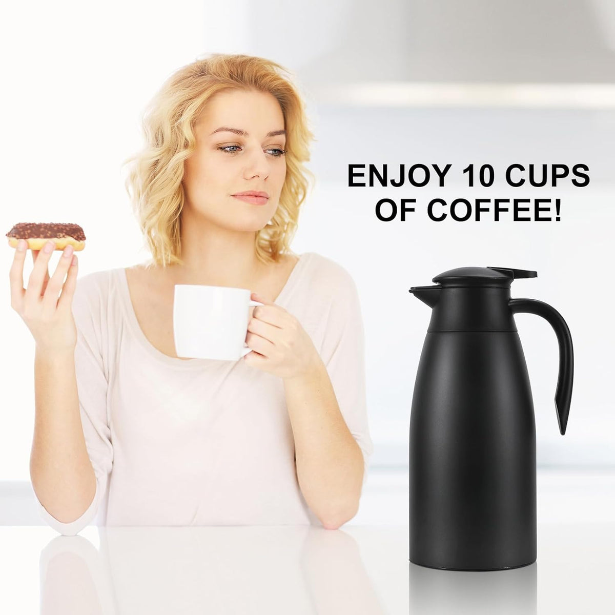 70 oz Thermal Coffee Carafe, Updated 2 PCS Insulated Stainless Steel Coffee Carafes for Keeping Hot Coffee & Water Hot Beverage-12Hours, Double Walled Vacuum Coffee Carafe(Blue+Blue)