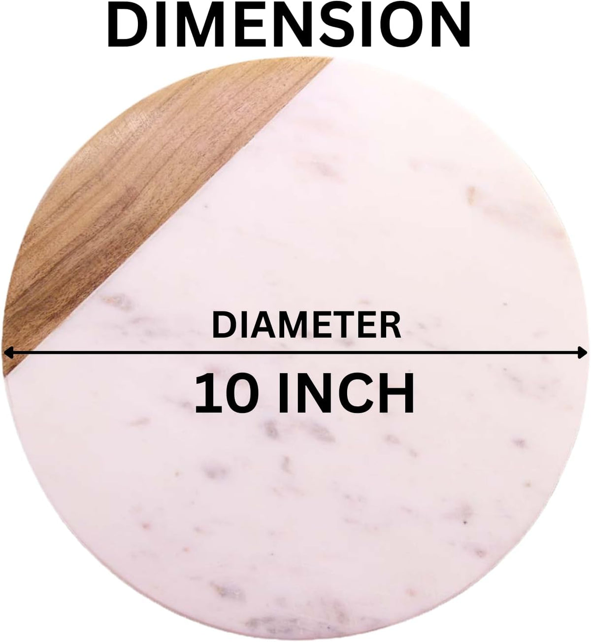 White Marble Board - Cheese Board | Acacia Wooden Serving Tray For Charcuterie, Cheese, Meats, Fruit, Crackers | Cutting Board, Serving Tray, Round Slab 10 Inches.