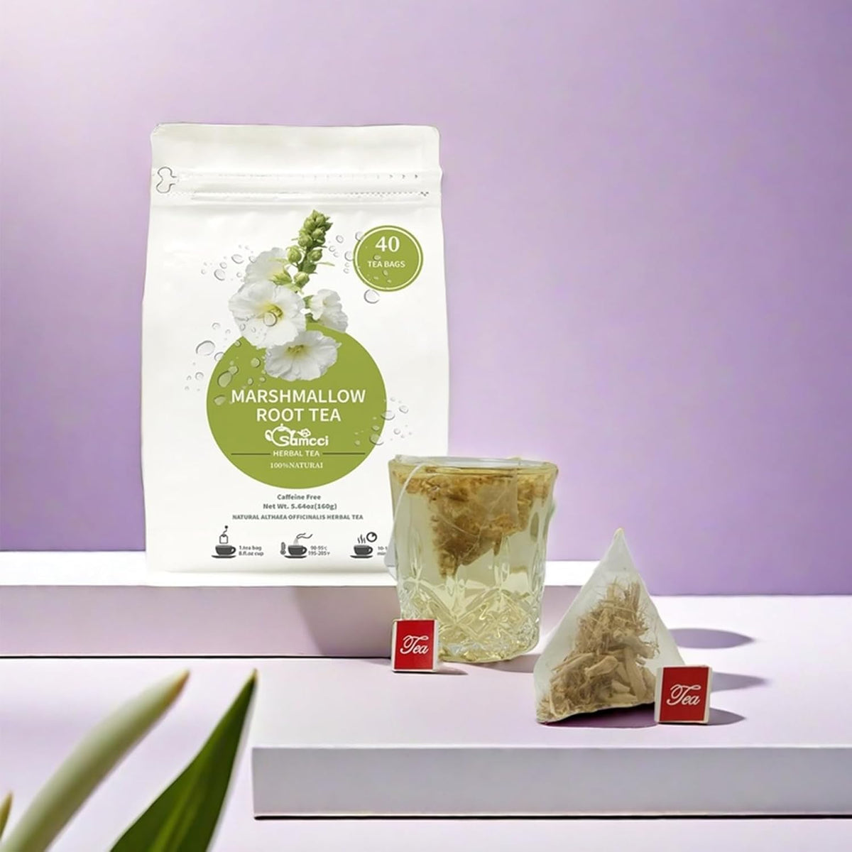 Samcci - Marshmallow Root Tea, 2g x 40 Tea Bags -100% Natural & Pure Dried Cut & Sifted Althaea Officinalis - No Sugar - No Caffeine - No Gluten - Vegan - Support Digestion & Respiratory